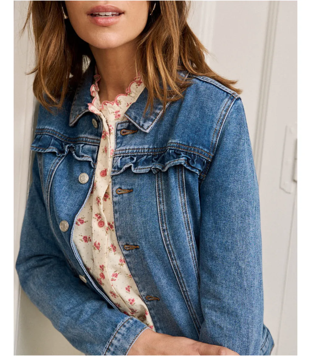 Polin et moi BLAZERS Y CAZADORAS>Cazadora Volantes Filomena DENIM