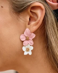 Polin et moi BISUTERÍA|COMPLEMENTOS>Pendientes Flores Aylen Blanco/Rosa