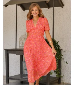 Polin et moi VESTIDOS INVITADA>Vestido Flores Anaisa NARANJA