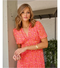 Polin et moi VESTIDOS INVITADA>Vestido Flores Anaisa NARANJA