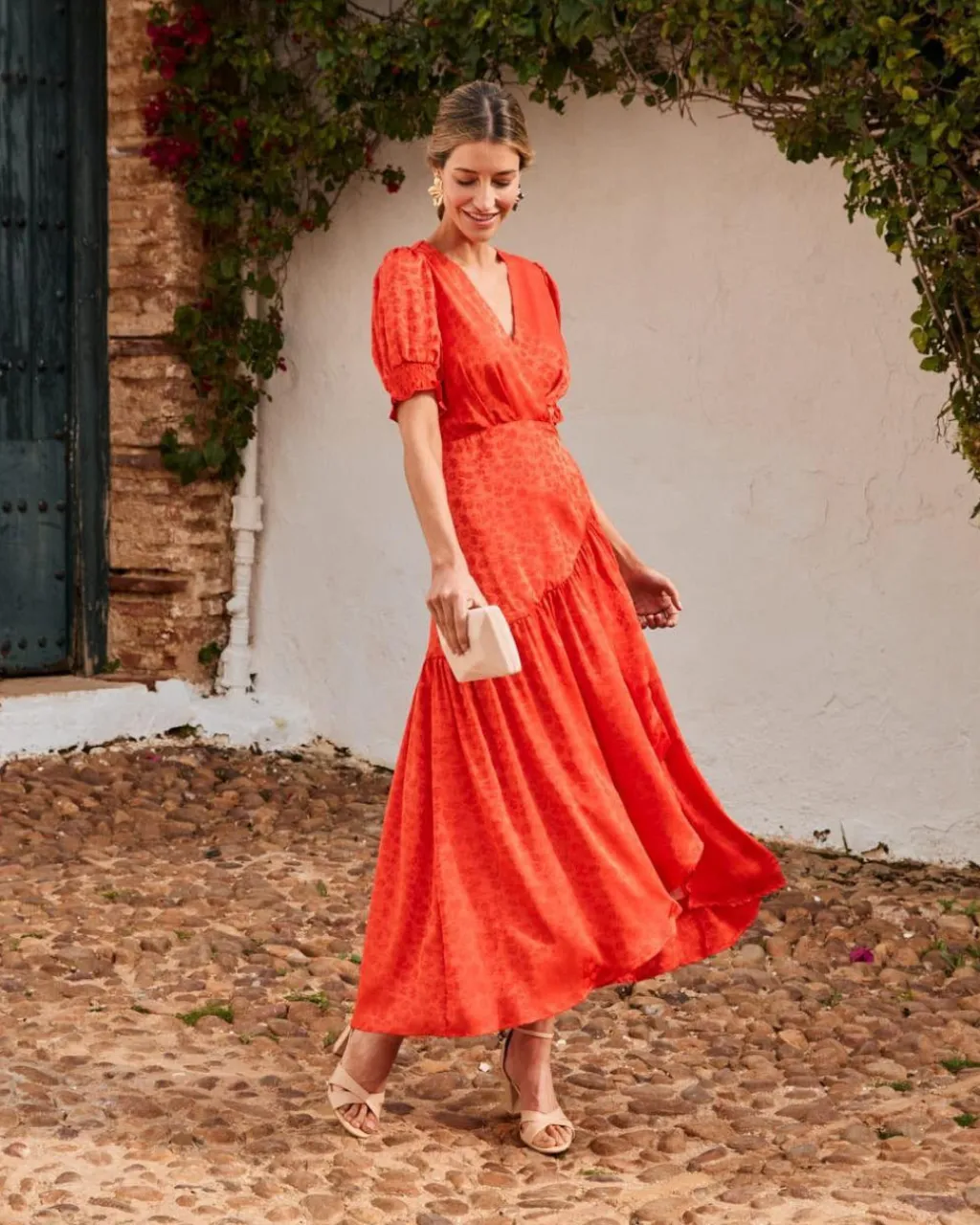 Polin et moi FERIA|VESTIDOS INVITADA>Vestido Flores Runa NARANJA