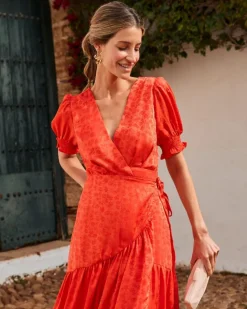 Polin et moi FERIA|VESTIDOS INVITADA>Vestido Flores Runa NARANJA