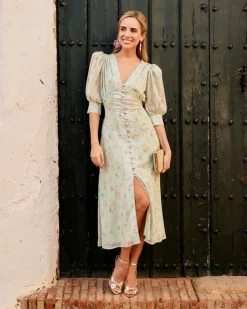 Polin et moi VESTIDOS INVITADA>Vestido Flores Sinza Verde agua