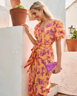 Polin et moi VESTIDOS INVITADA>Vestido Flores Sua ocre