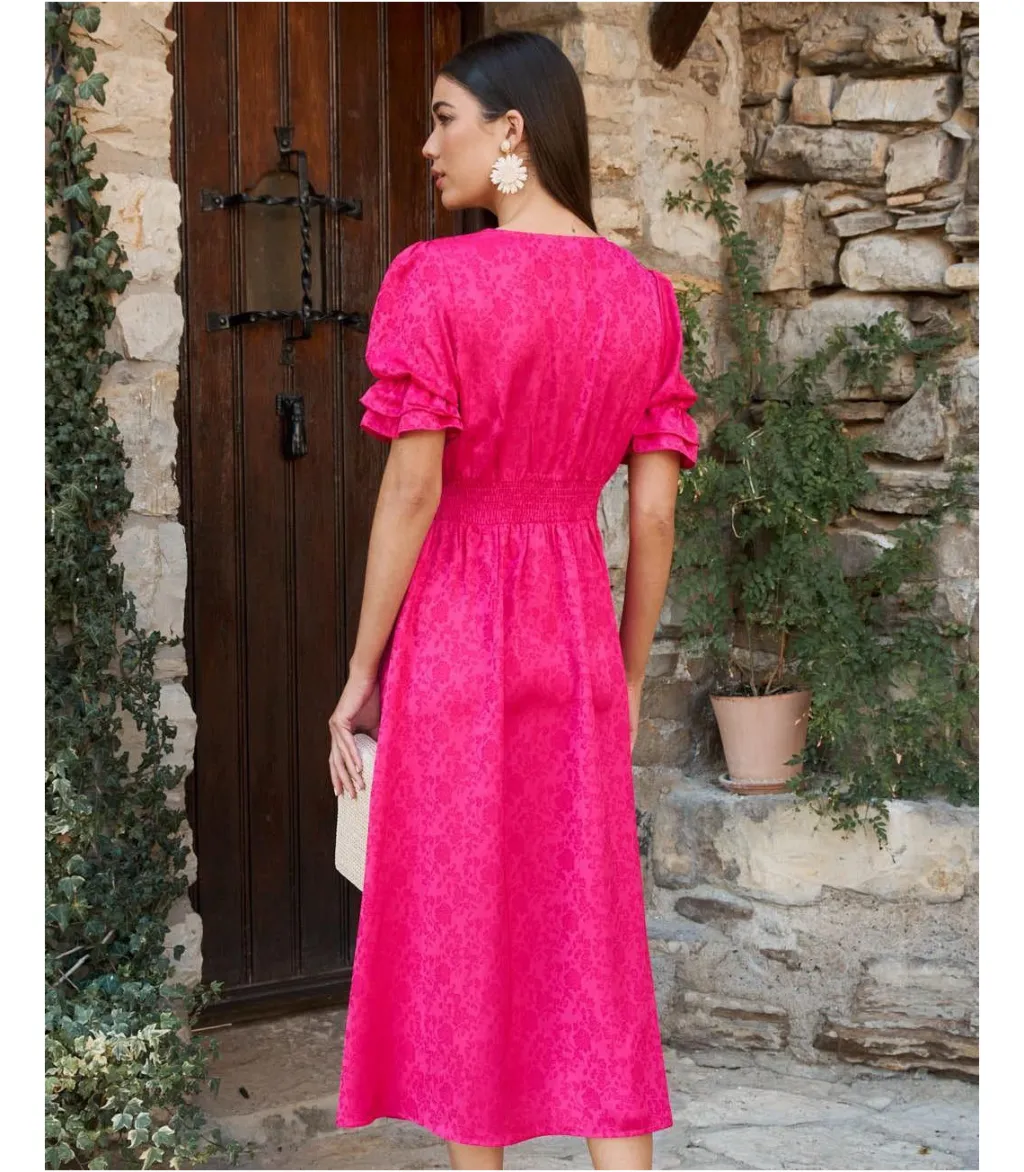 Polin et moi FERIA|VESTIDOS INVITADA>Vestido Midi Ula Fucsia