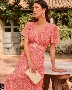 Polin et moi VESTIDOS INVITADA>Vestido Plisado Olinda NARANJA