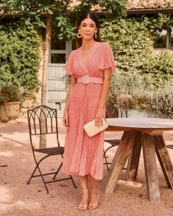 Polin et moi VESTIDOS INVITADA>Vestido Plisado Olinda NARANJA